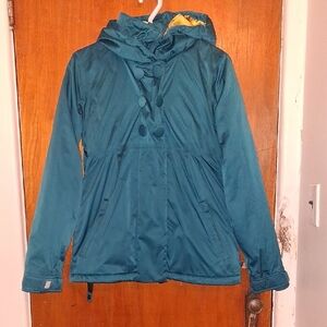 Roxy Teal Hooded Kids Puffer Jacket with Snap Details
